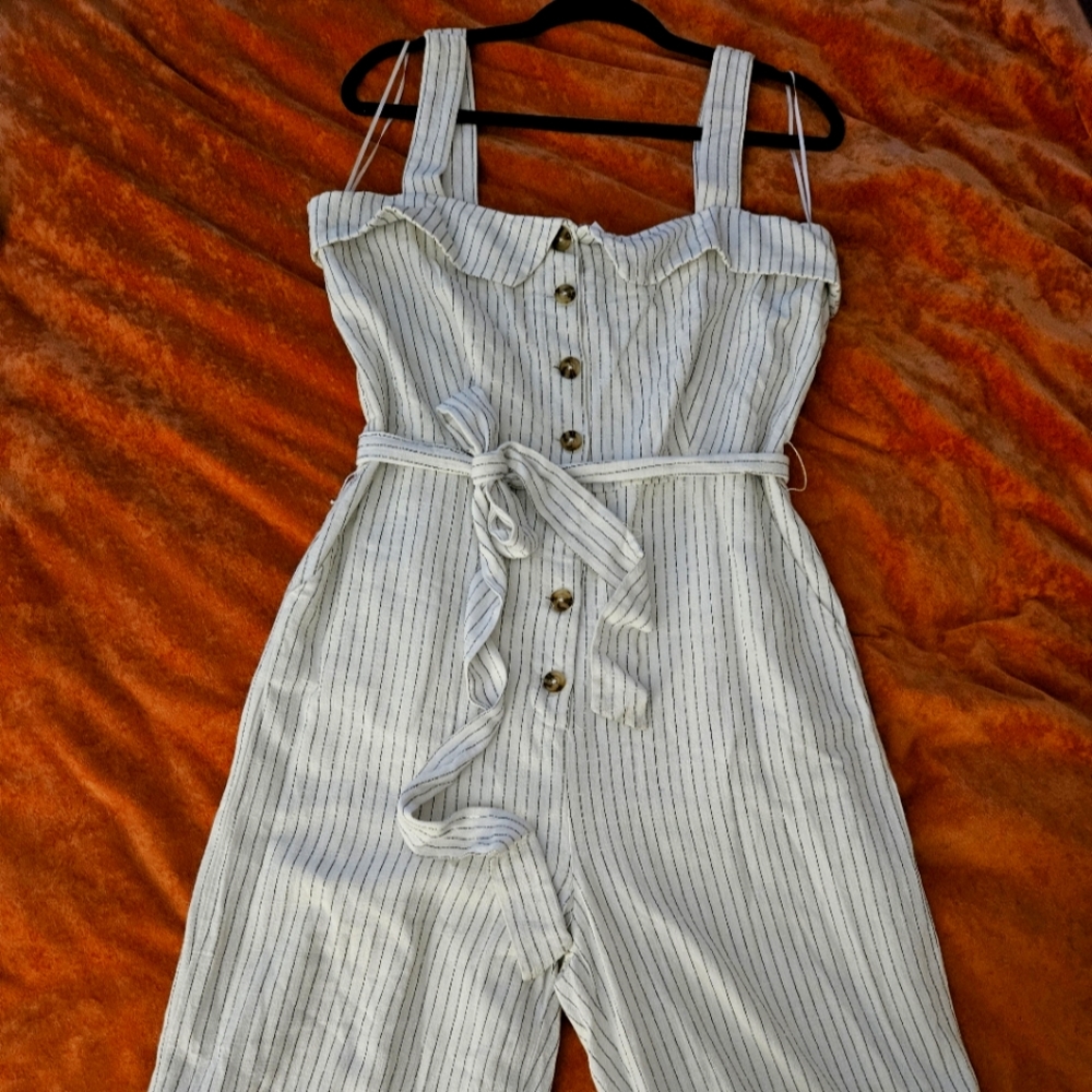 NWT English Factory Ivory and Black Striped Jumpsuit